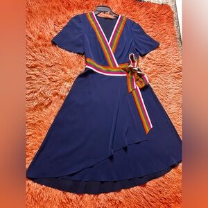 Tory Burch Peggy Color-Block Knee Length Wrap Dress. Size 8